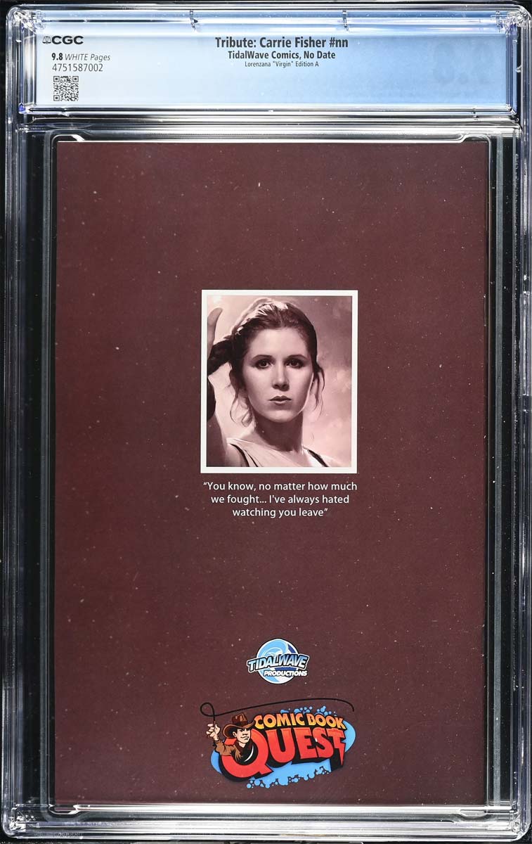 Carrie Fisher #1 CGC 9.8 Nathan Lorenzana CBQ "Our Princess" Virgin Variant Back