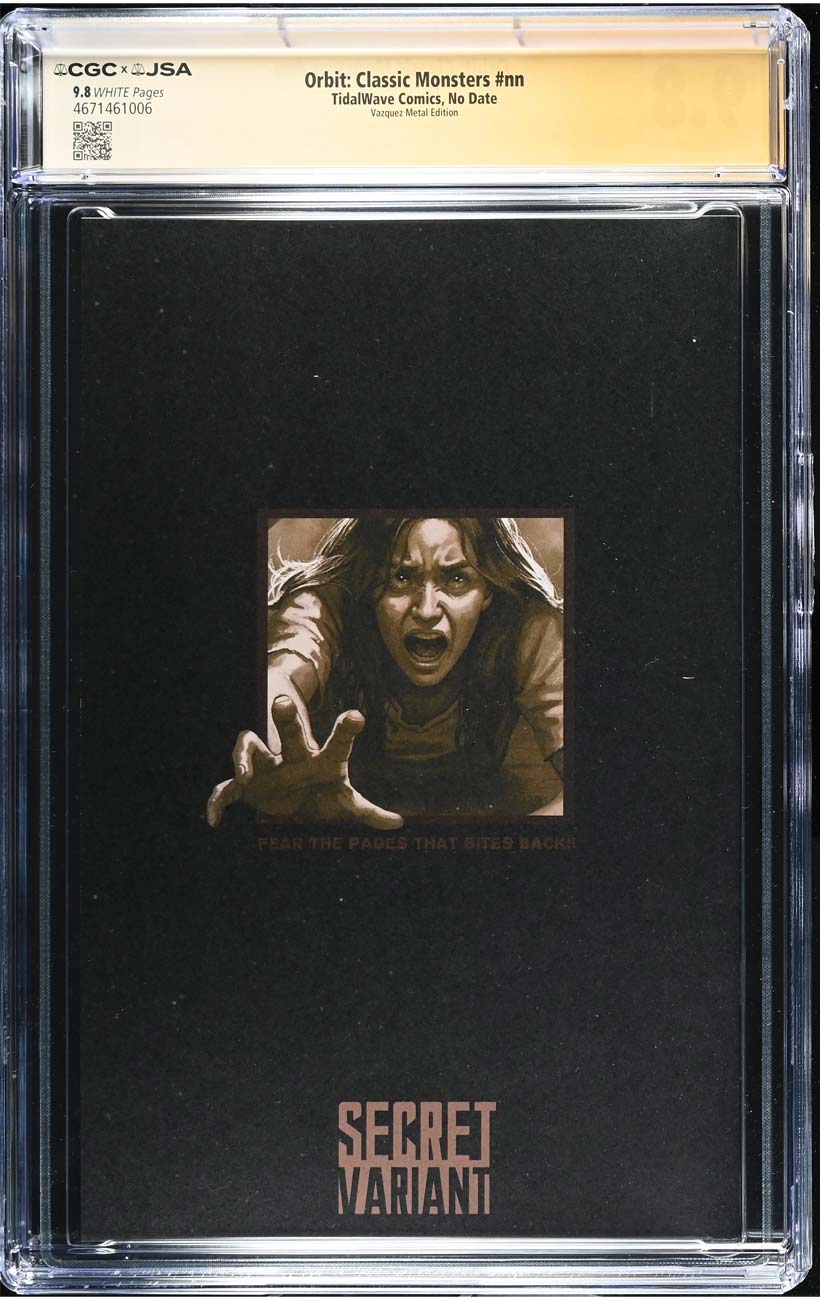 Classic Monsters #1 CGC 9.8 GTA Secret Metal Bronze Variant Signed Nicotero & Savini #5/5 Back