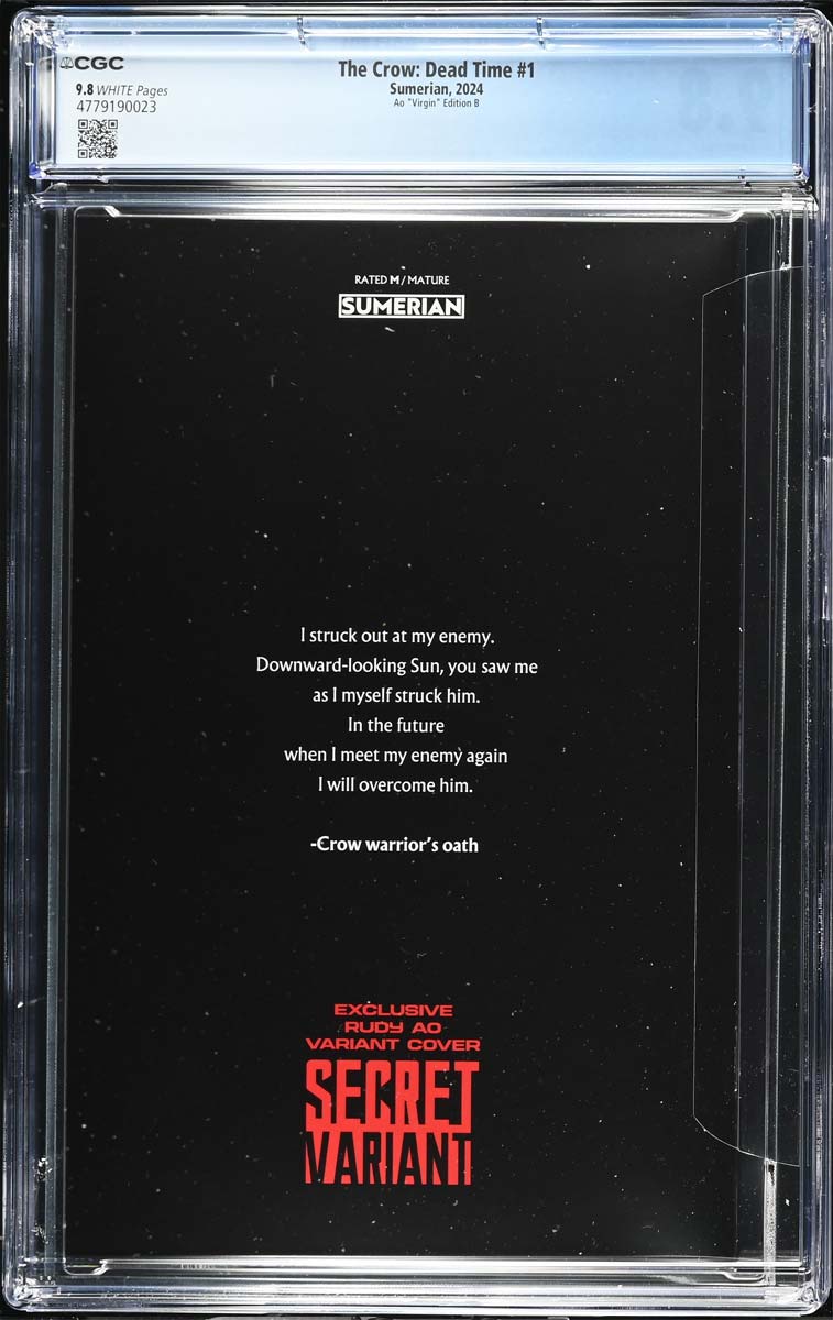 The Crow Dead Time #1 CGC 9.8 Rudy AO Secret Color Splash Variant #1/30