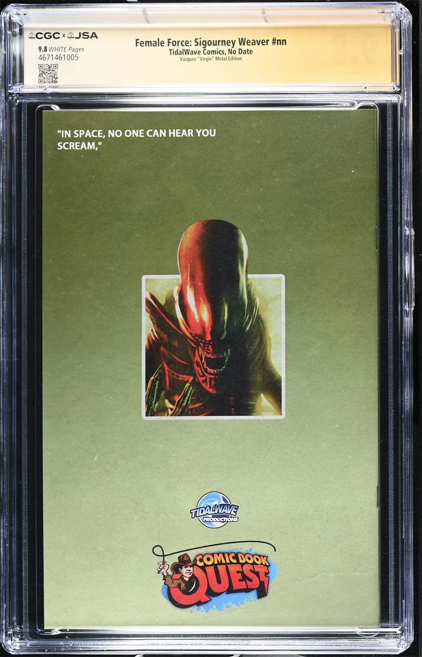 Sigourney Weaver #1 CGC 9.8 Metal Variant Signed Woodruff Jr & Vazquez #1/5 Back