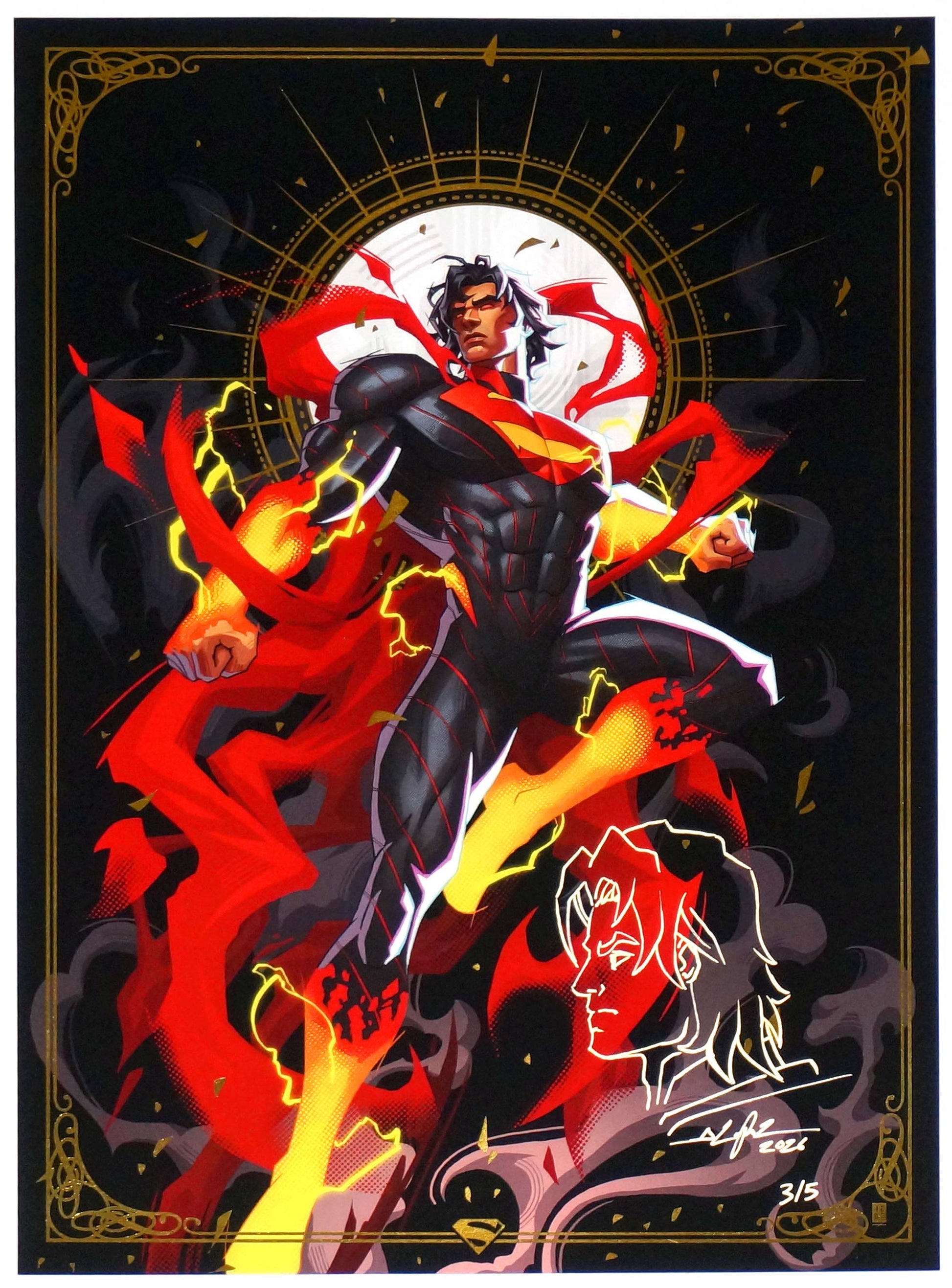 Absolute Superman Gold Spot Foil Print by Jackson Caspersz Poster w/ Sketch LTD 5