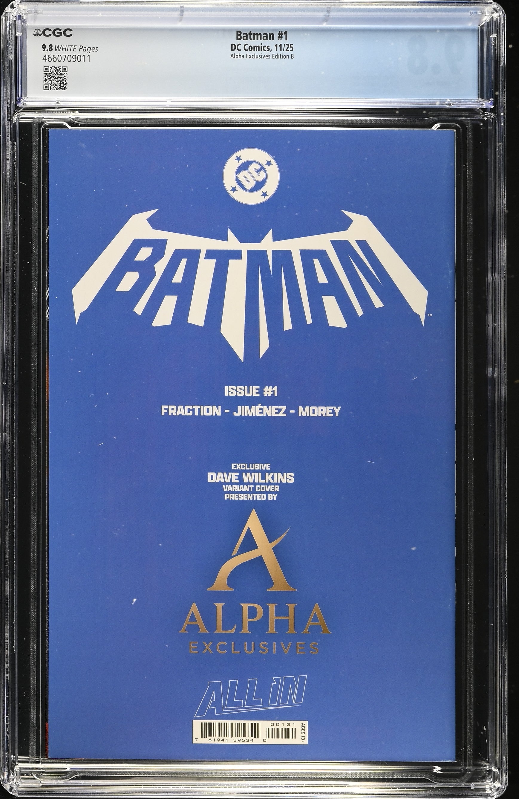 Batman #1 Dave Wilkins Virgin Variant CGC 9.8 Back