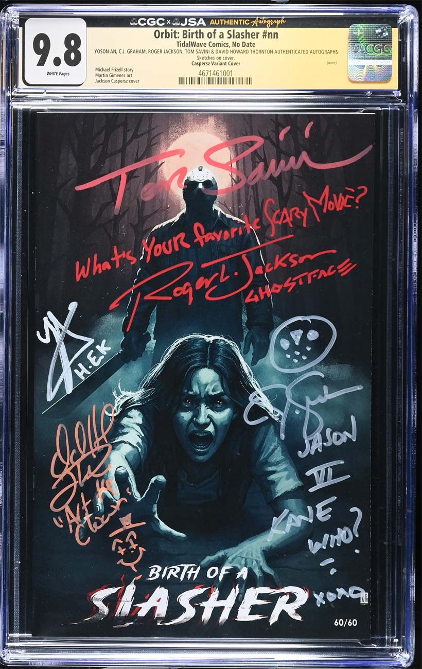 Birth of a Slasher #1 CGC 9.8 Caspersz Secret Virgin Variant Signed by Graham, Thornton, Savini, Jackson & AN
