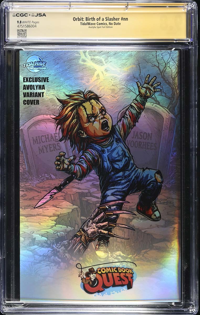 Birth of a Slasher #1 CGC 9.8 Avoltha Foil Variant Signed Mancini, Dourif #25/25 Back