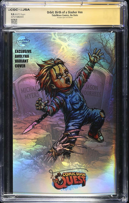 Birth of a Slasher #1 CGC 9.8 Avoltha Foil Variant Signed Mancini, Dourif #25/25 Back