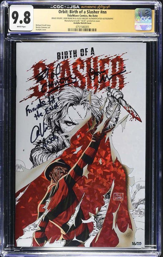Birth of a Slasher #1 CGC 9.8 Cracked Ice Foil Variant Signed Child's Play #16/20