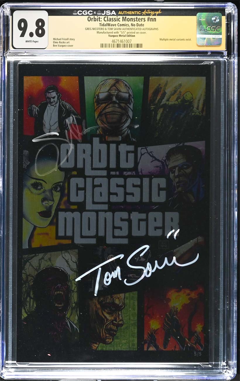 Classic Monsters #1 CGC 9.8 GTA Metal Variant Signed Nicotero & Savini