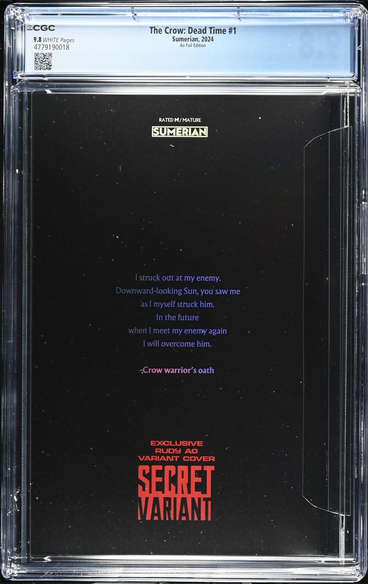 The Crow Dead Time #1 CGC 9.8 Rudy AO Secret Foil Variant #1/50
