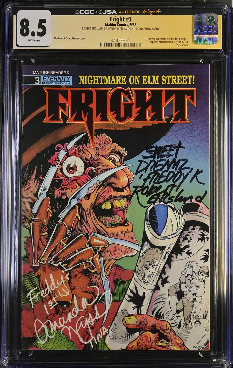 Fright #3 CGC 8.5 1st Freddy Krueger Cover Signed by Robert Englund & Amanda Wyss