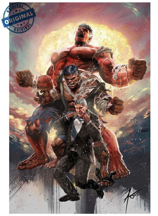 Harrison Ford Red Hulk Transformation Original Cover Art by Rudy AO