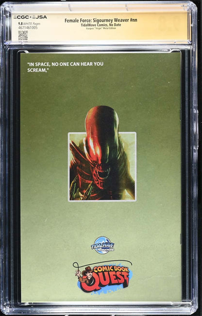 Sigourney Weaver #1 CGC 9.8 Metal Variant Signed Woodruff Jr & Vazquez #1/5 Back