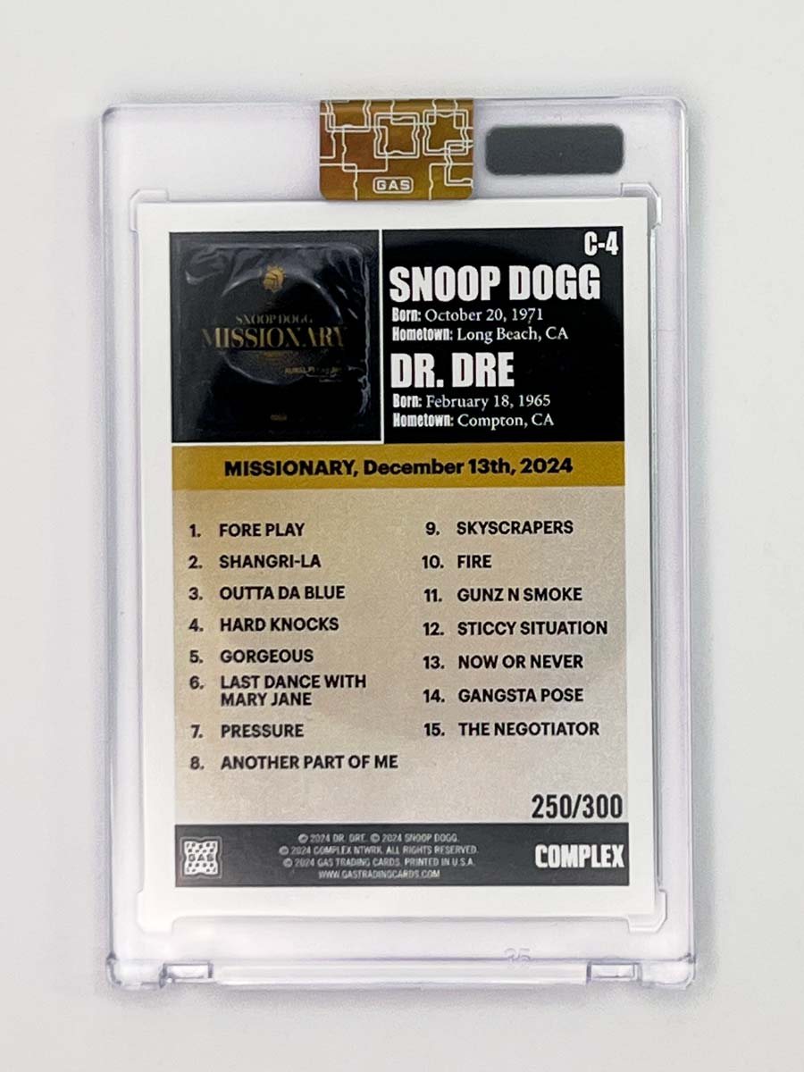 Snoop Dogg & Dr Dre Limited Edition GAS Cracked ICE Foil Trading Card LTD 300 Back