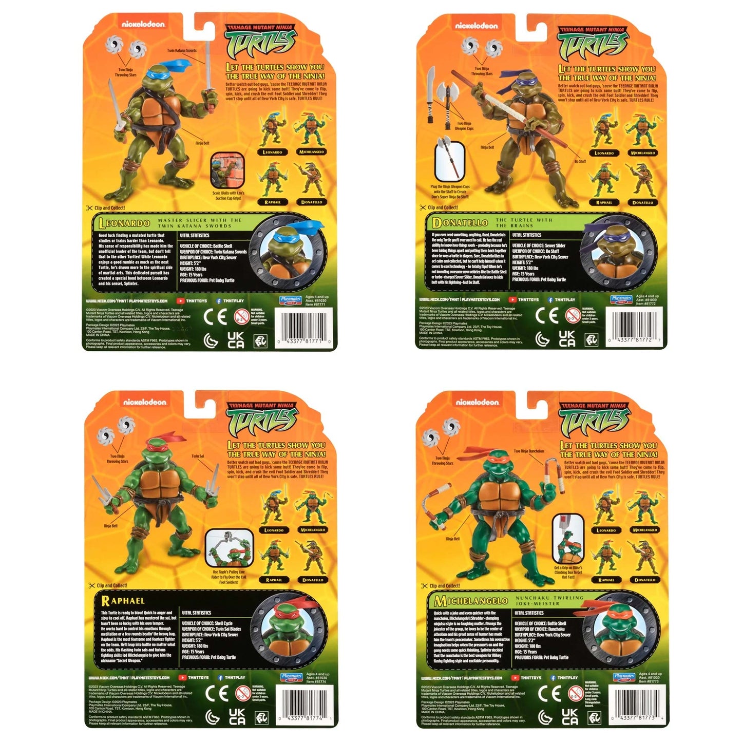 Teenage Mutant Ninja Turtles: Classic 4" 2003 Turtles TMNT 4 Pack