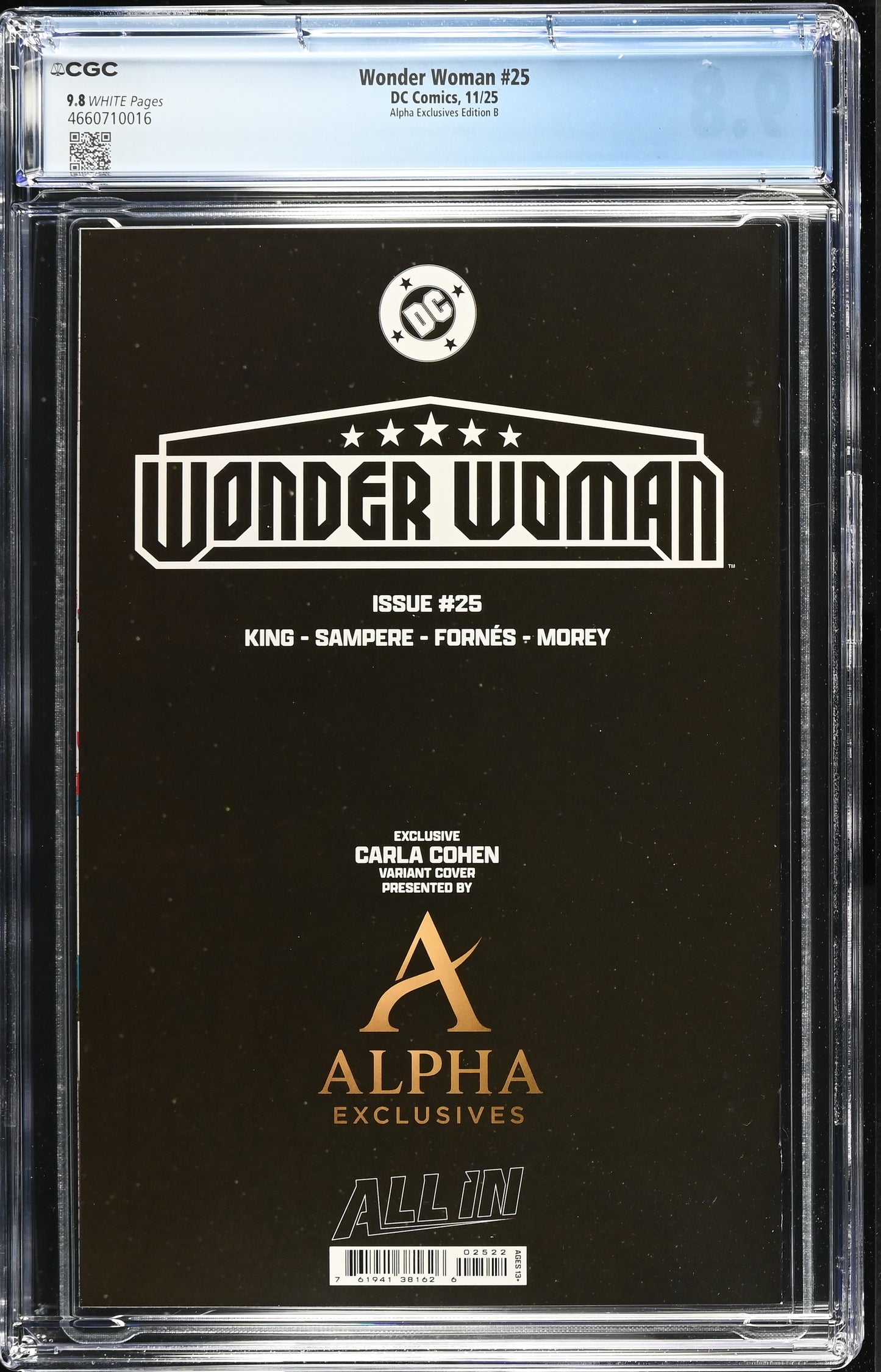 Wonder Woman #25 CGC 9.8 Carla Cohan Virgin Variant 1st App Matriarch Back