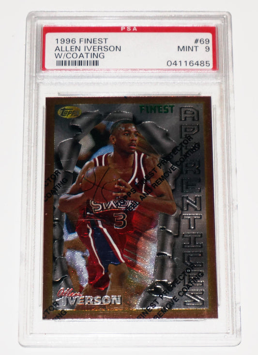 1996 Topps Finest Allen Iverson Rookie PSA 9 with Coating