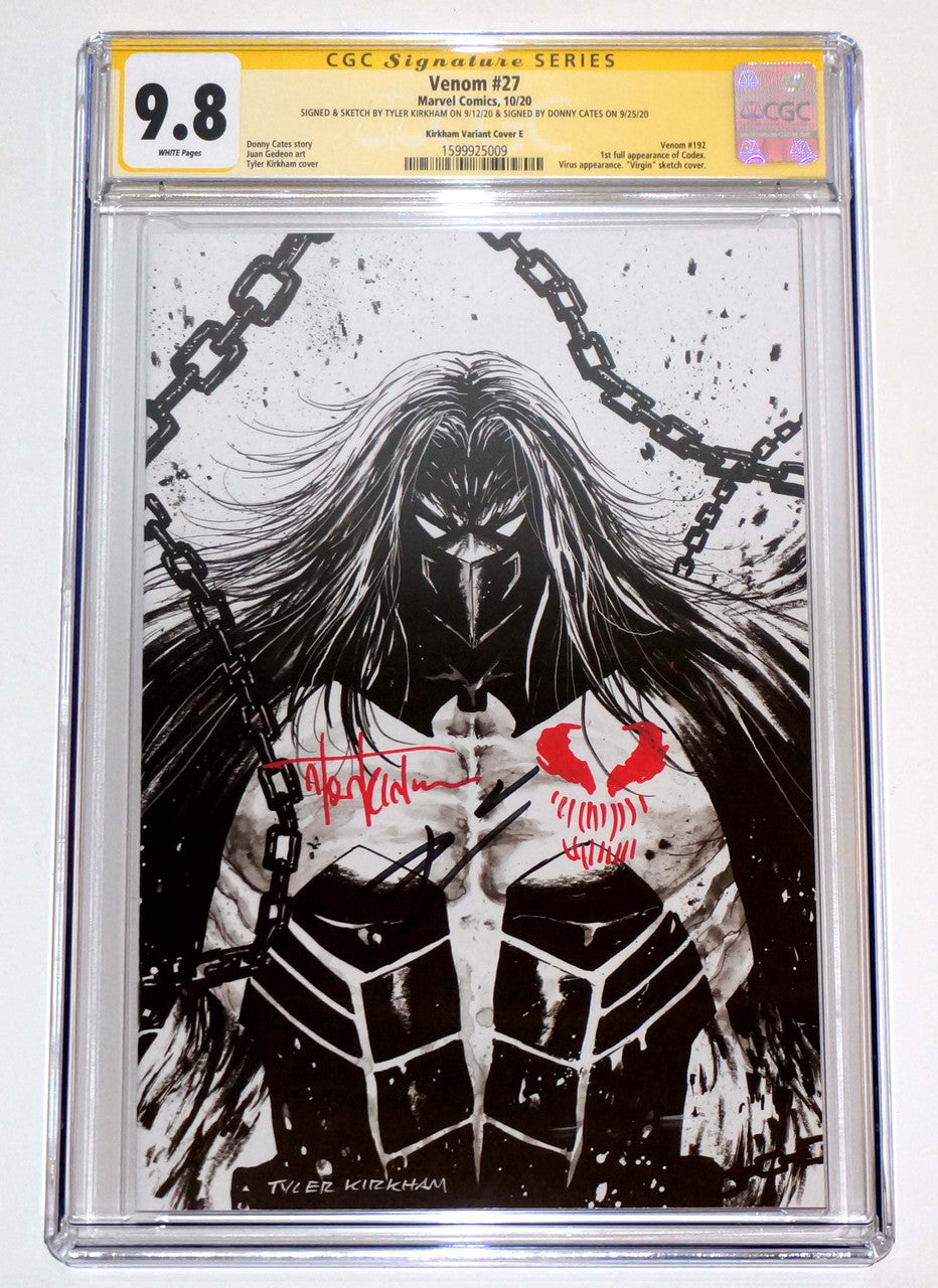 Venom #27 Tyler Kirkham B&W Virgin Variant CGC 9.8 signed & Sketch Kirkham & Cates